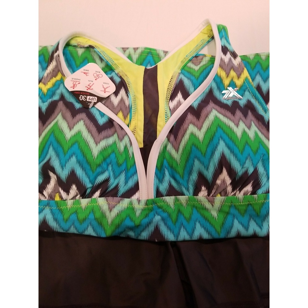Zero Xposur Women's 2pc Gray Yellow Green Teal Swimsuit Beachy Coastal Modest - Picture 9 of 9
